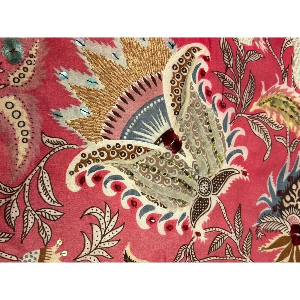 Pier 1‎ Imports Scroll Bloom Moss Red Floral (1) Square Throw Pillow Cover 17